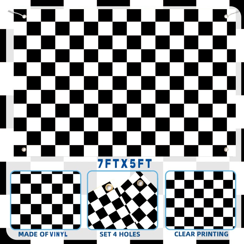 LYLYCTY Checkered Backdrop Cars Race Car Photo Backdrop for Birthday Party Decortaions Black and White Background for Photography 7x5ft - Image 5